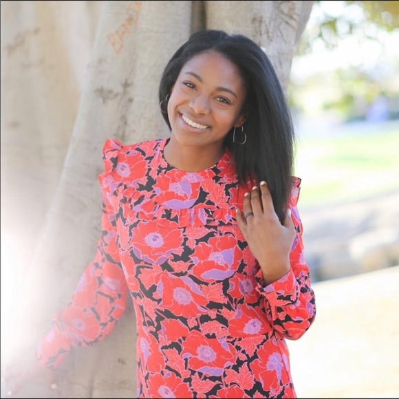 Ruffle Purple Long Sleeve Floral Dress - Picture 4 of 7